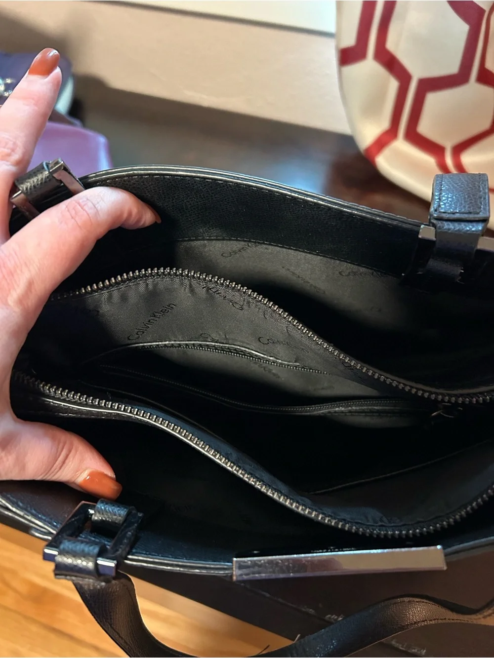 Calvin Klein Black and Light Gray Croc-Embossed Tote Briefcase